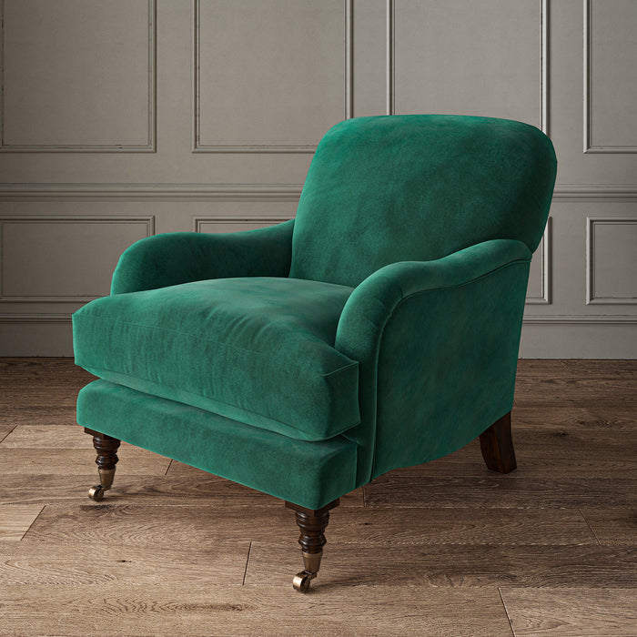 Blue eco velvet upholstery fabric on an armchair