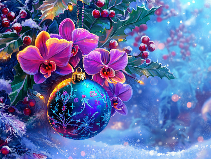Orchid and Holly Ornament