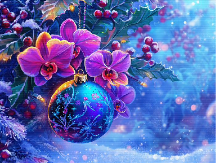 Orchid and Holly Ornament