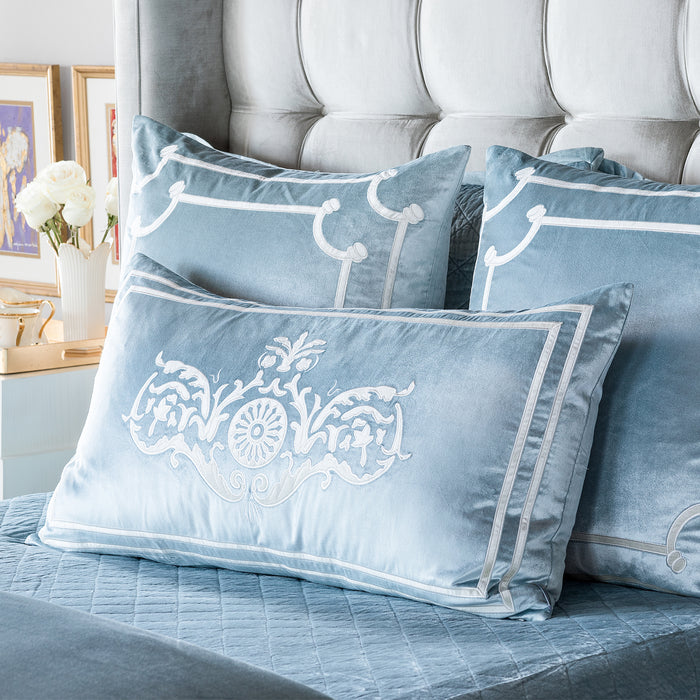 Paris Standard Sham Ice Blue / Ivory Velvet 20X26 (Pillow Insert Not Included)