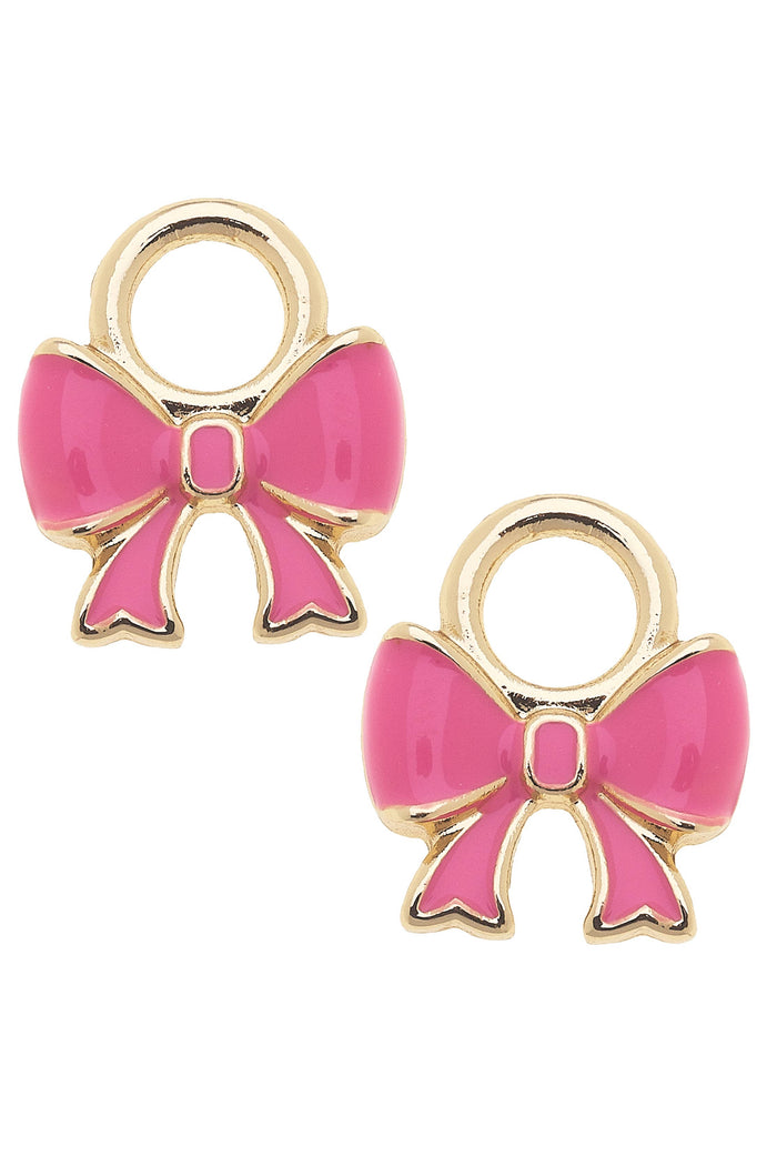 Pink enamel bow huggie charm for jewelry gift from Magnolias Home Decor