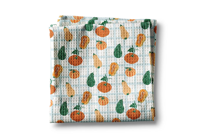 Cotton waffle plaid pumpkin chinoiserie kitchen tea towel for traditional transitional fall home decor from Magnolias Home Decor