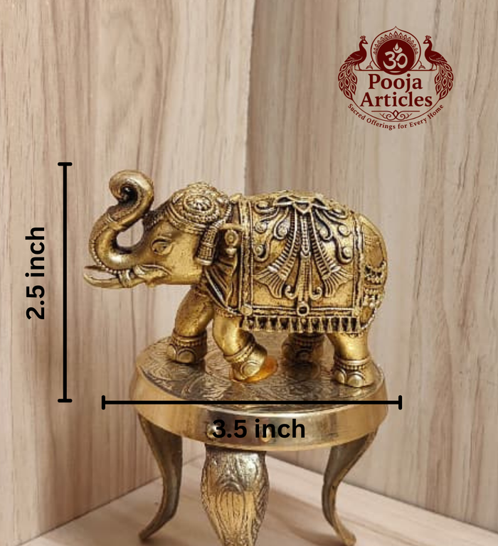 Premium Brass Elephant Statue 2.5 Inch Pooja Articles