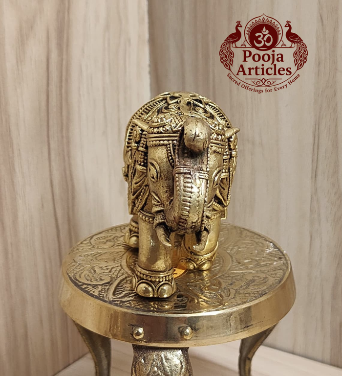 Premium Brass Elephant Statue 2.5 Inch Pooja Articles