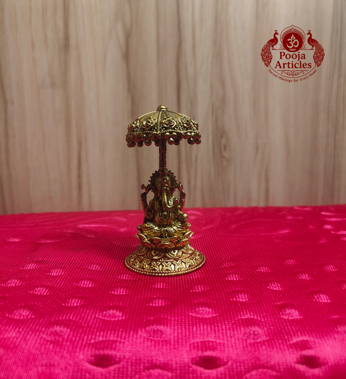Brass Ganesha idol with royal umbrella 2.8 inch