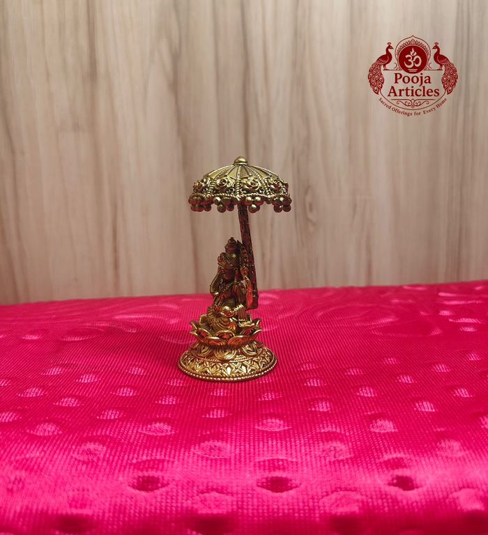 Brass Ganesha idol with royal umbrella 2.8 inch
