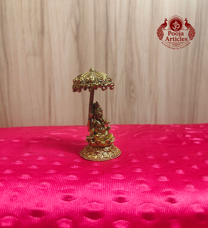 Brass Ganesha idol with royal umbrella 2.8 inch