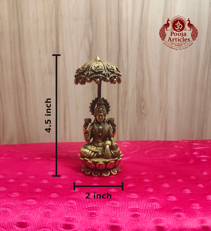 Premium Brass Mahalakshmi Idol with Chattra Umbrella 4.5 Inch