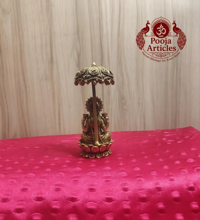 Premium Brass Mahalakshmi Idol with Chattra Umbrella 4.5 Inch