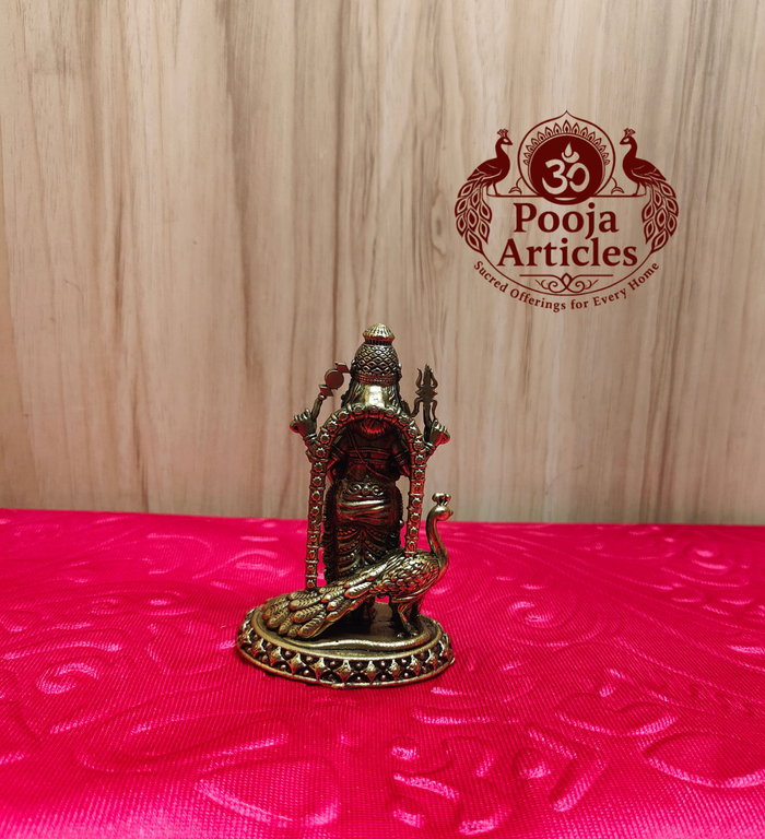 Premium Brass Murugan - Back view showing peacock vahana