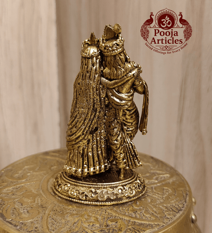 Premium Brass Radha Krishna Statue 2.5 Inch Pooja Articles