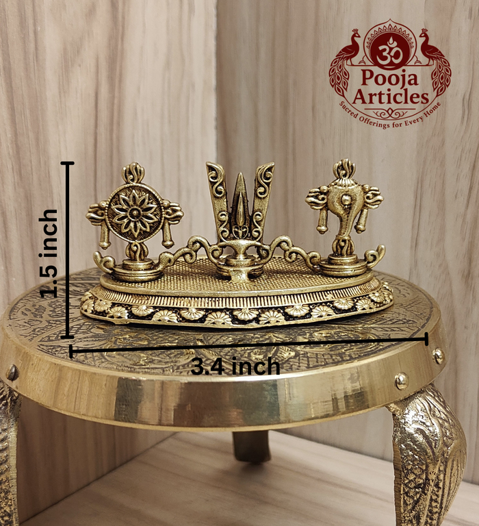 Premium Brass Shankh Chakra Namah Idol 1.5 Inch Pooja Articles