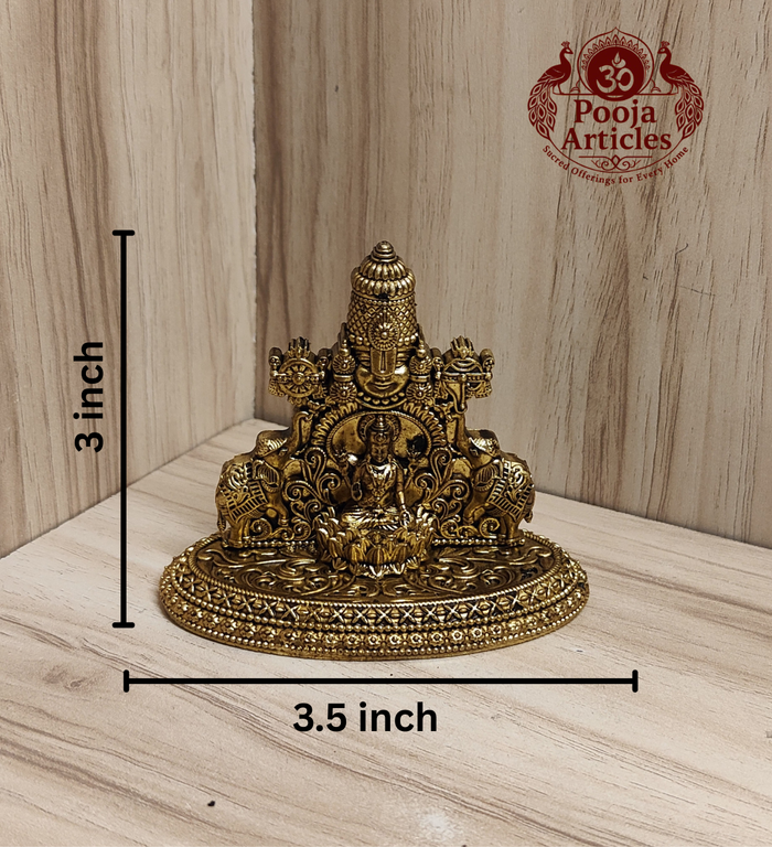 Premium Brass Tirupati Balaji with Gajalakshmi Statue 3 Inch Pooja Articles