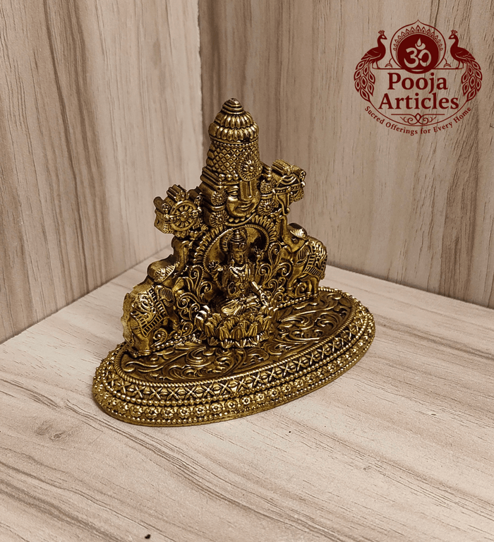 Premium Brass Tirupati Balaji with Gajalakshmi Statue 3 Inch Pooja Articles