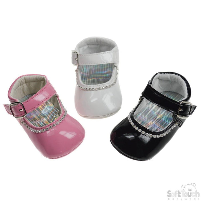 PU SHOES W/VELCRO STRAP, BUCKLE & DIAMONTE: B2178 - Kidswholesale.co.uk