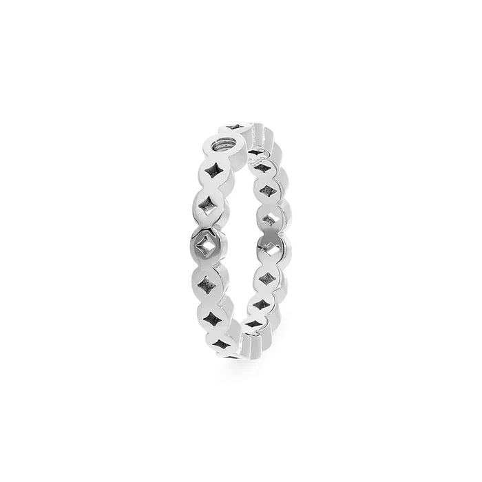 Qudo silver stainless steel interchangeable Melara leaf ring for everyday gift from Magnolias Home Decor