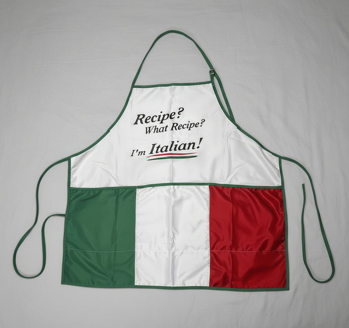 Apron with Italian flag design and text on a white background