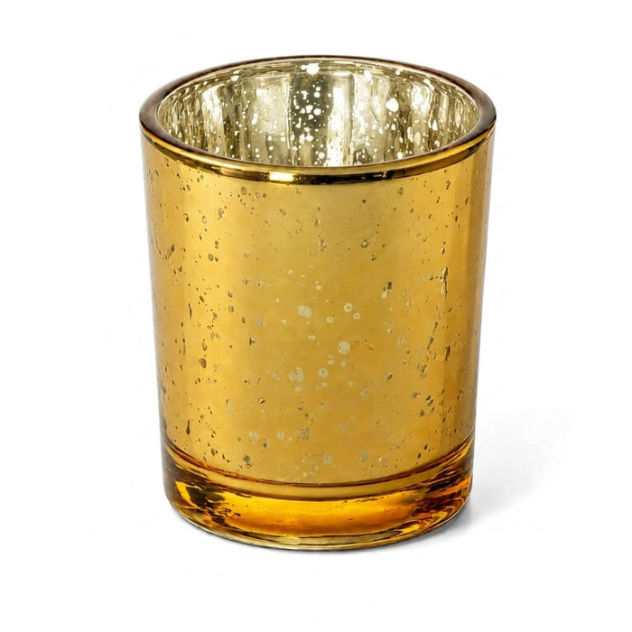 An Amber Gold Mercury Votive Holder isolated on a plain white background
