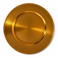 13" gold beaded charger plate featured on a white backdrop