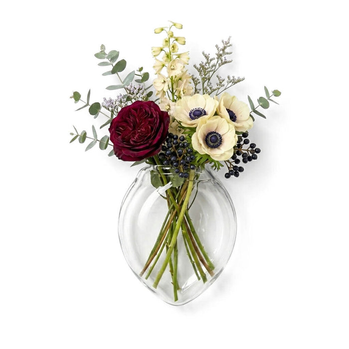 Haven Wall Vase filled with dark roses and anemones