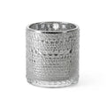Pearly silver candle holder with textured bubble design on white background