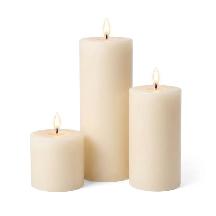 Richland Pillar Candles 3"x3", 3"x6" & 3"x9" Ivory Set of 18