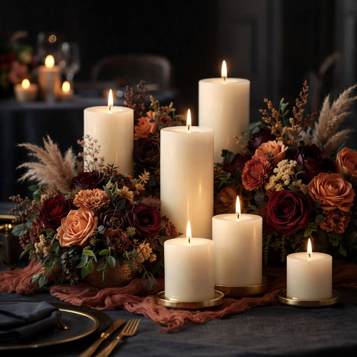 Richland Pillar Candles 4 x4", 4"x6" & 4"x9 Light Ivory Set of 18