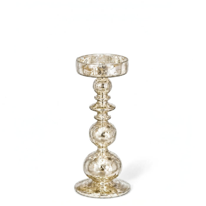 11" unique mercury bubble pillar candle holder set on a white backdrop