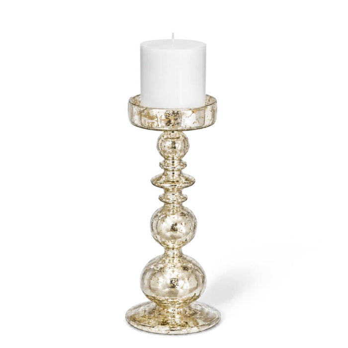11" unique mercury bubble pillar candle holder with white candle