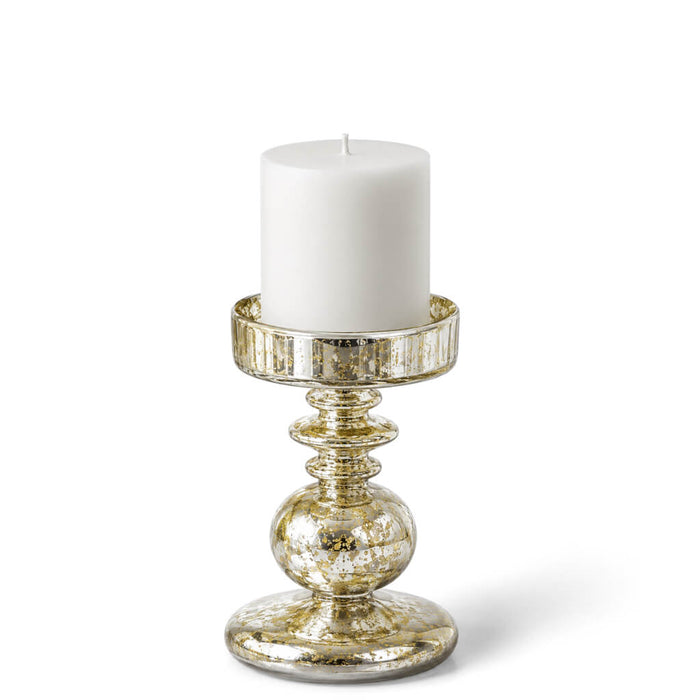 7.3" Pillar Holder Unique Mercury Bubble with an unlit white candle