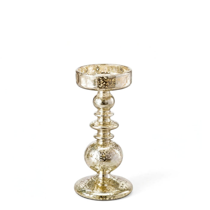 8.5" unique mercury bubble pillar candle holder on a white backdrop