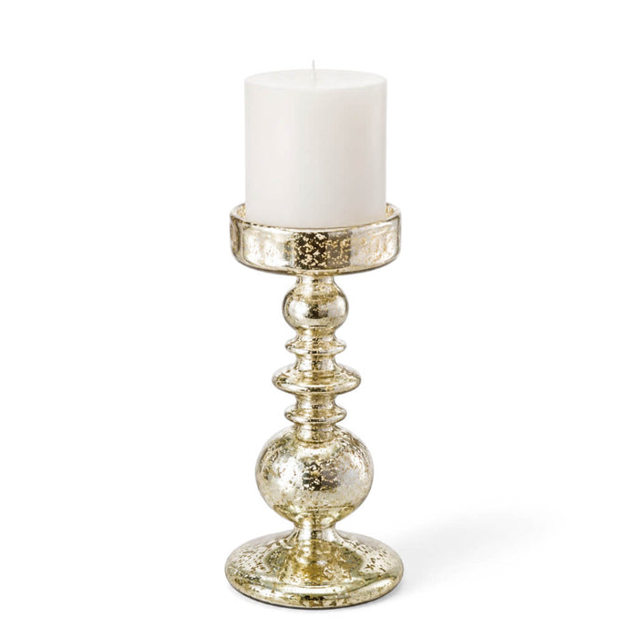 8.5" unique mercury bubble pillar candle holder with a white candle