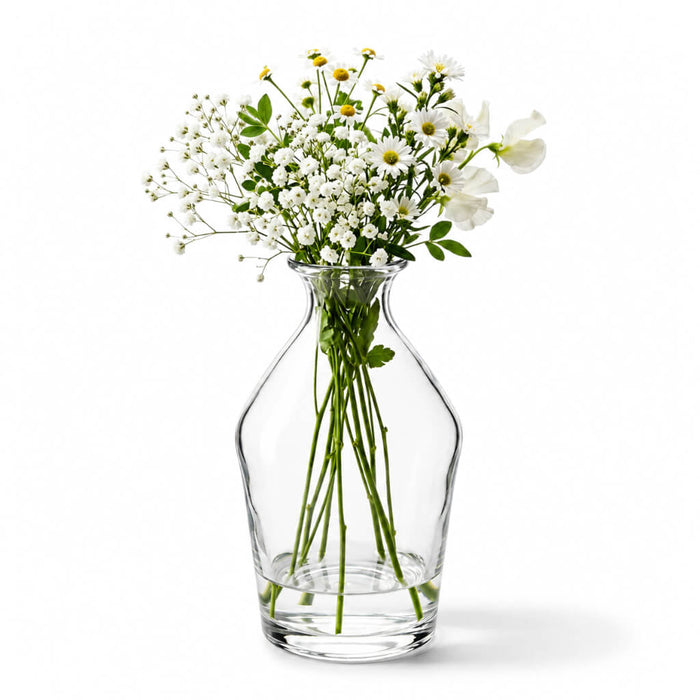 Quinn Vase with delicate white flowers on a white background