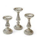 10" Ribbed Unique Mercury Glass Pillar Candle Holders on a white background