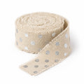 Beige linen ribbon roll with fringe edges and silver dots
