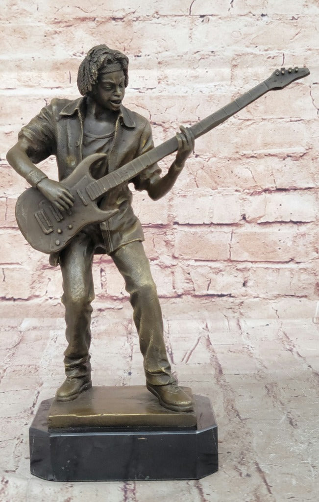 Rock Bass Guitarist Bronze Sculpture Music Figure