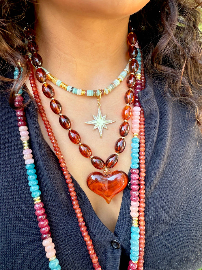 Roxie Tortoise Beaded Necklace with Heart Charm