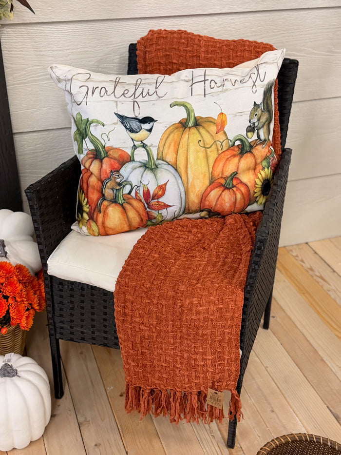 Rust Woven Fabric Chenille Waffle Weave Throw