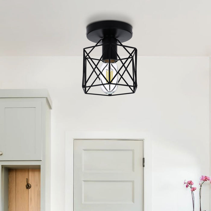 Semi-Flush Mount Ceiling Light with Metal Cage Shade - [lohasled]