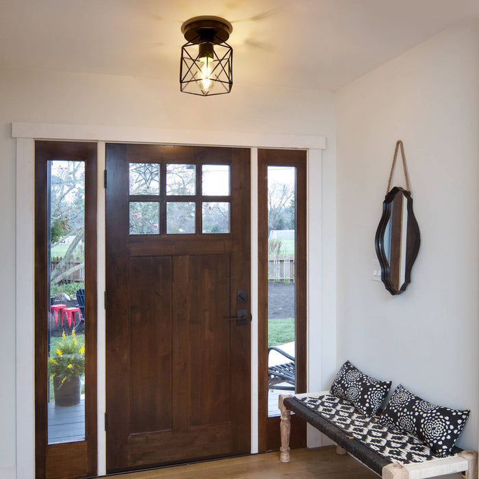 Semi-Flush Mount Ceiling Light with Metal Cage Shade - [lohasled]