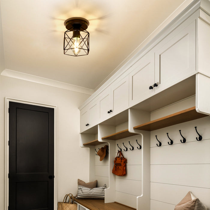 Semi-Flush Mount Ceiling Light with Metal Cage Shade - [lohasled]
