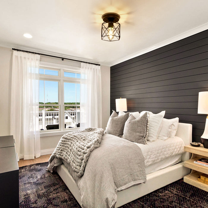 Semi-Flush Mount Ceiling Light with Metal Cage Shade - [lohasled]