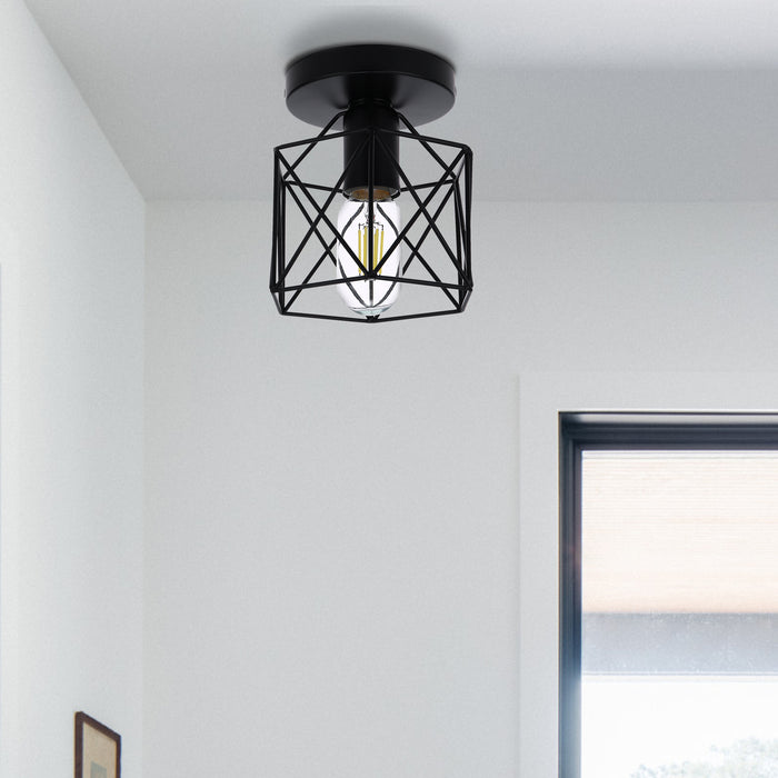 Semi-Flush Mount Ceiling Light with Metal Cage Shade - [lohasled]
