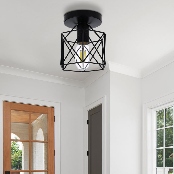 Semi-Flush Mount Ceiling Light with Metal Cage Shade - [lohasled]