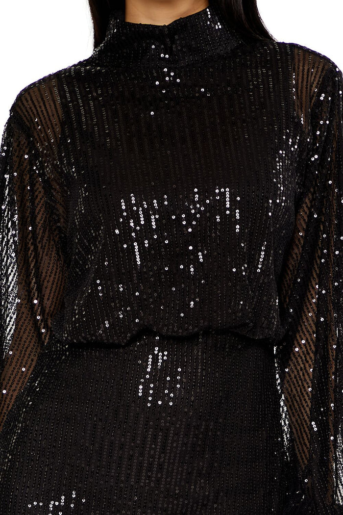 Sequin High-Neck Mini Dress