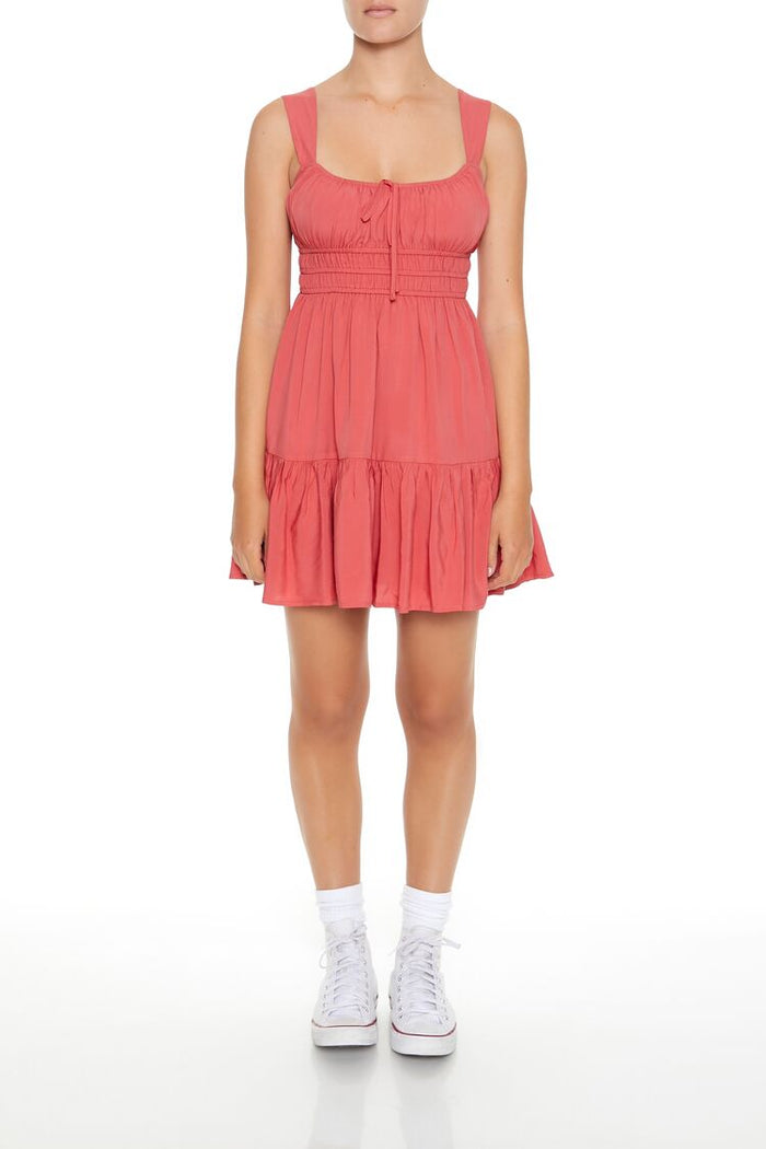 Shirred Bow Flounce Mini Dress