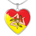 Sicilian Flag with Heart Pendant Necklace in Gold & Stainless Steel