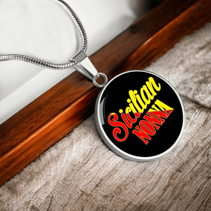 Sicilian Nonna With Black Circle Pendant Necklace