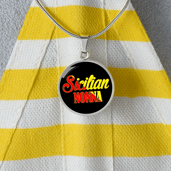 Sicilian Nonna With Black Circle Pendant Necklace