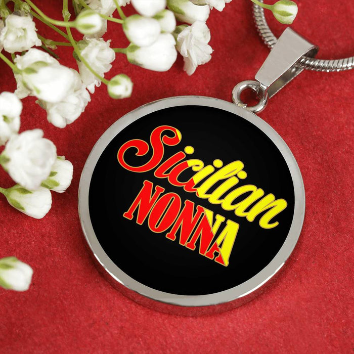 Sicilian Nonna With Black Circle Pendant Necklace